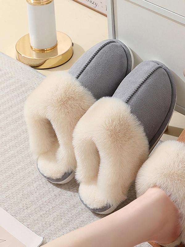 Women's Solid Color Plush Lined Slippers, Casual Soft Comfortable Home Slippers, Warm Slippers for Indoor & Outdoor Use for Fall & Winter