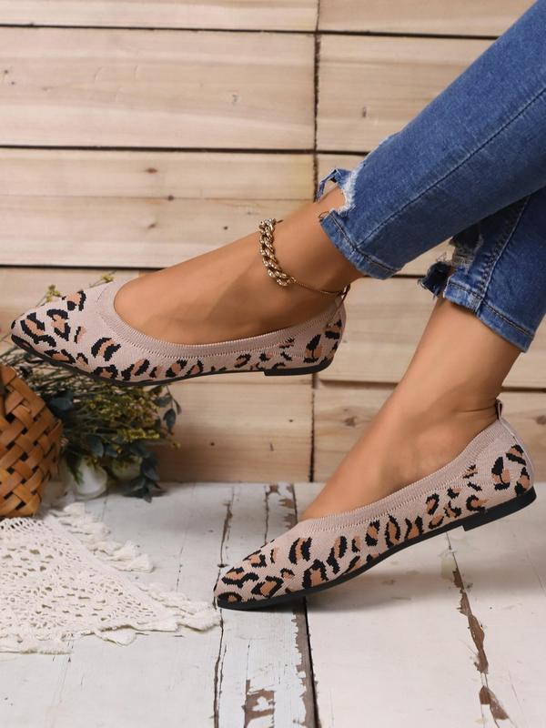 Women's Fashion Leopard Print Slip On Flat Shoes, Casual Comfortable Breathable Flat Shoes For Daily Wear, Comfortable Non-slip Shoes