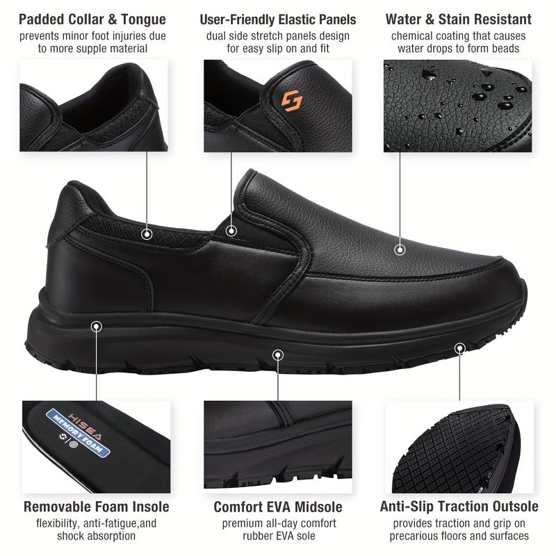 HISEA Non Slip Shoes For Men Slip On Work Shoes Chef Food Service Shoes Water Resistant Black