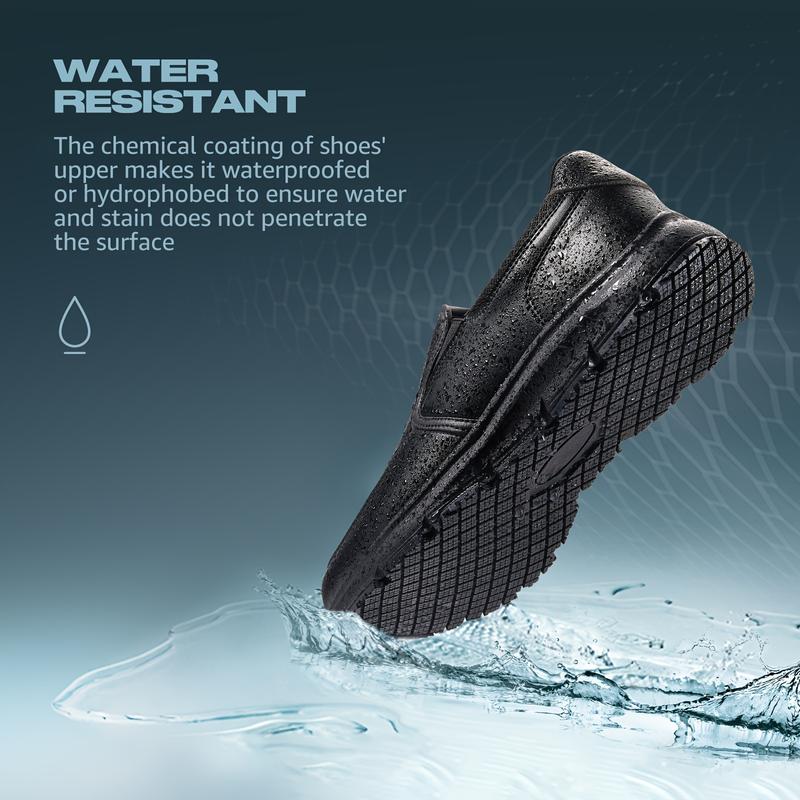 HISEA Non Slip Shoes For Men Slip On Work Shoes Chef Food Service Shoes Water Resistant Black