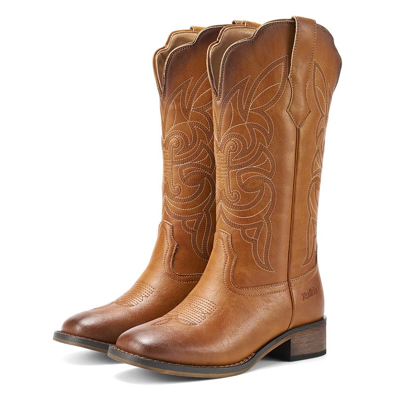 Cowgirl Boots Cowboy Boots for Women Square Toe Mid Calf Western Boots Ladies Fashion Boots with Chunky Heel Walking Shoes Footwear Classic Comfort Casual Boots for work music festival fashion boots boots