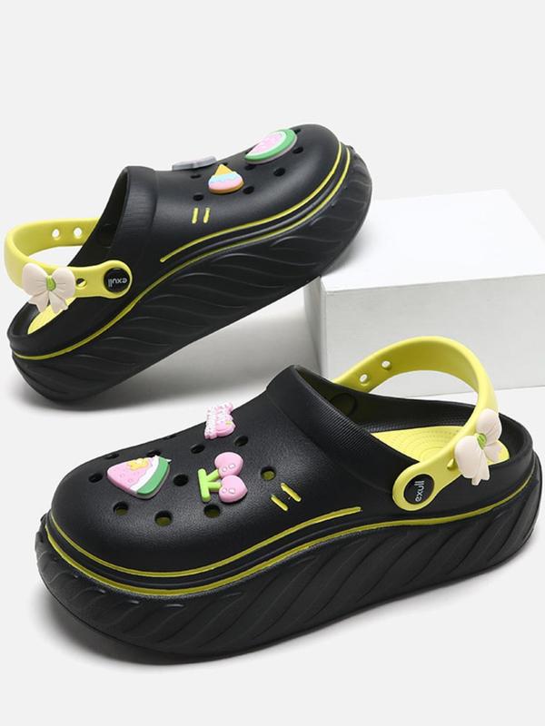 Women's Cute Cartoon Fruit Theme Charm Design Platform Clogs, Casual Comfortable Hollow Out Design Walking Shoes, Non-slip Soft Sole Clogs for Summer, Footwear