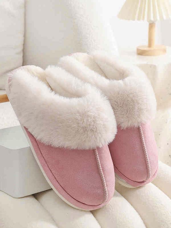 Women's Solid Color Plush Lined Slippers, Casual Soft Comfortable Home Slippers, Warm Slippers for Indoor & Outdoor Use for Fall & Winter