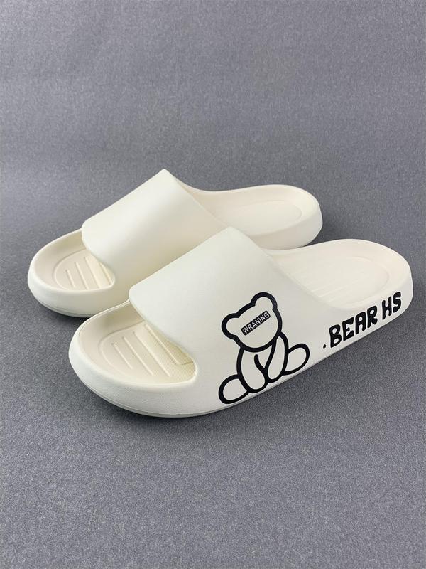 Men's Cute Bear & Letter Print Slippers, Durable Thick Sole EVA Slides, Non-slip Bathroom Slippers, Lightweight Comfortable Home Slippers, Summer 2024 Trendy Shoes for Indoor & Outdoor Wear