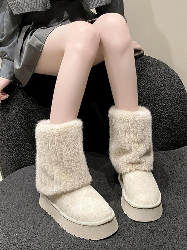 Women's Solid Color Fluffy Plush Snow Boots, Casual Warm Thick Sole Platform Ankle Boots for Daily Wear, Comfortable Shoes for Women & Girls