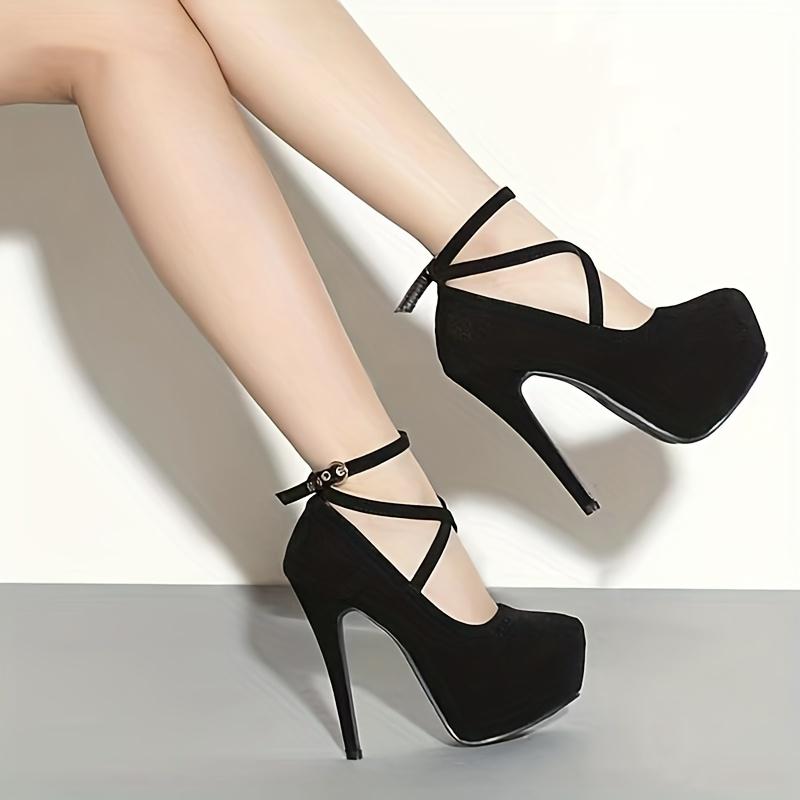 Women's Patterned Platform Shoes, Slip-on Ankle Strap Buckle Stiletto Heels, Sexy Party Dance Shoe