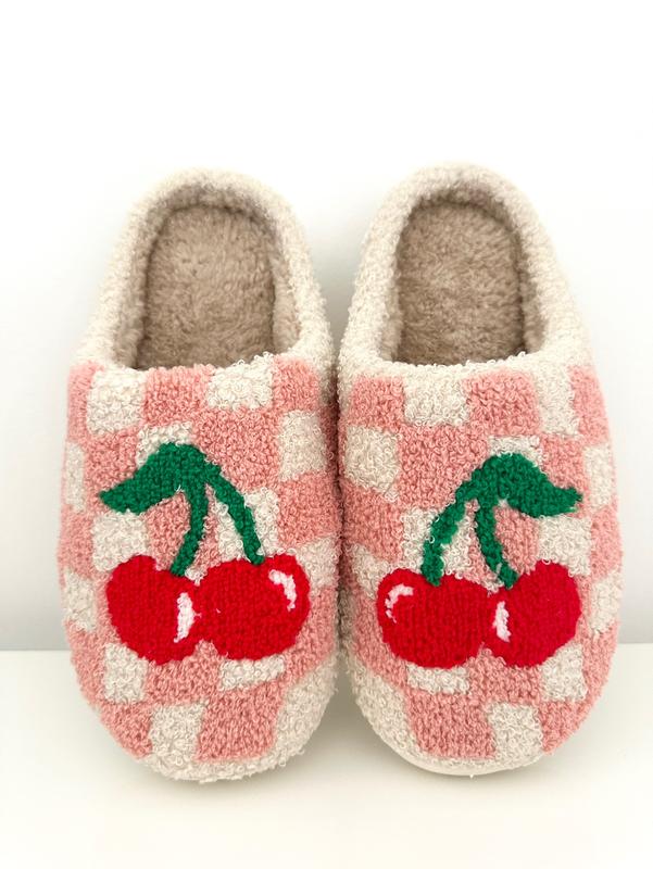 New Cherry Checkered Cozy House Slippers-Warm Trendy Indoor Footwear