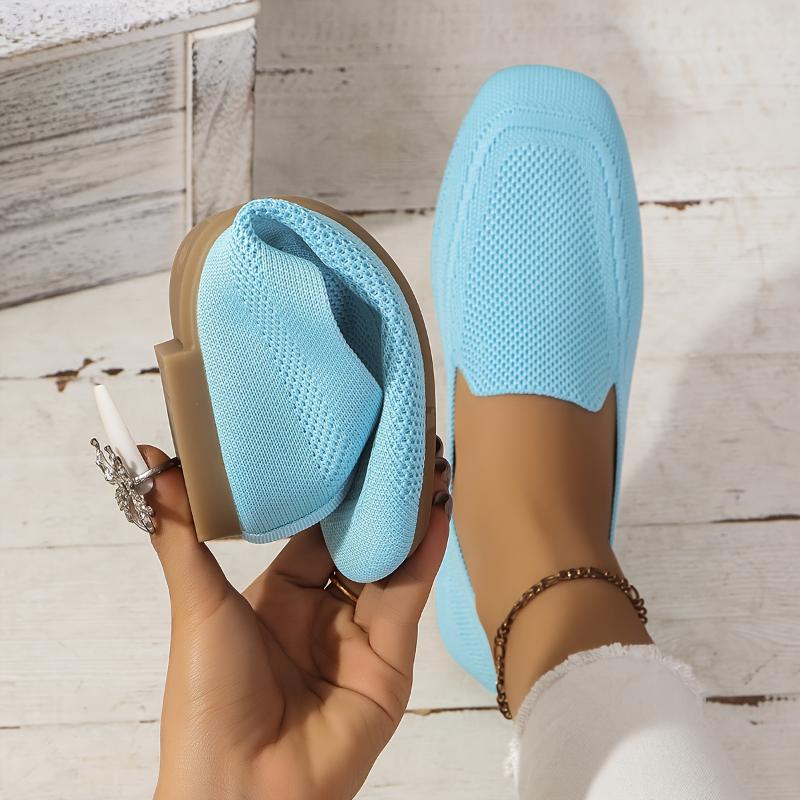 Womens Ultra-Comfortable Knitted Flats - Fashionable Solid Colors, Trendy Square Toe Slip-Ons - Perfect for Casual Everyday Strolls Footwear Shoe