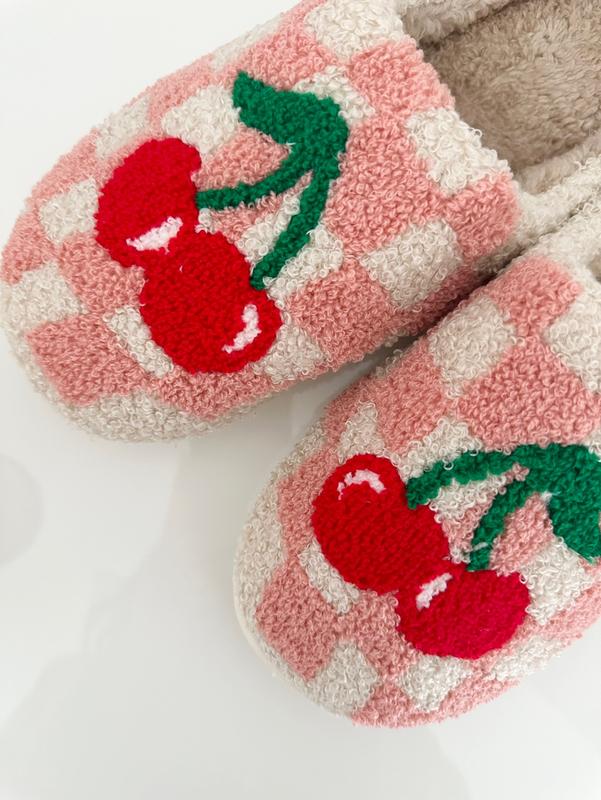 New Cherry Checkered Cozy House Slippers-Warm Trendy Indoor Footwear