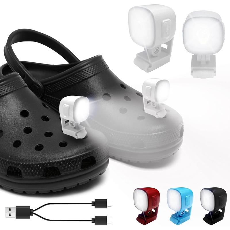 Croc Lights for Shoes 2 count, Rechargeable Headlights Camping Headlamp Accessories Charms for Crocs  Boys Adults Men Women, Flashlights Lighting for Hiking, White