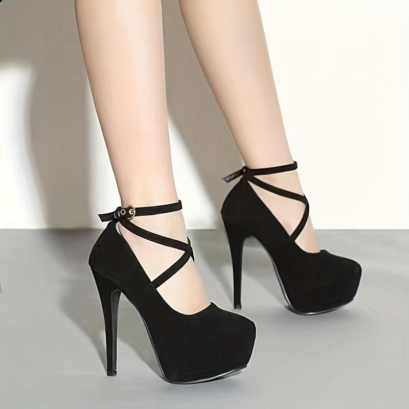 Women's Patterned Platform Shoes, Slip-on Ankle Strap Buckle Stiletto Heels, Sexy Party Dance Shoe