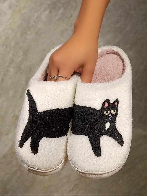 Women's Halloween Themed Ghost Pattern Fluffy Slippers for Gift, Thick Sole Plush House Slippers for Women, Casual Soft Comfortable Home Slippers, Warm Shoe for Indoor & Outdoor Use for Fall & Winter, Birthday Gifts