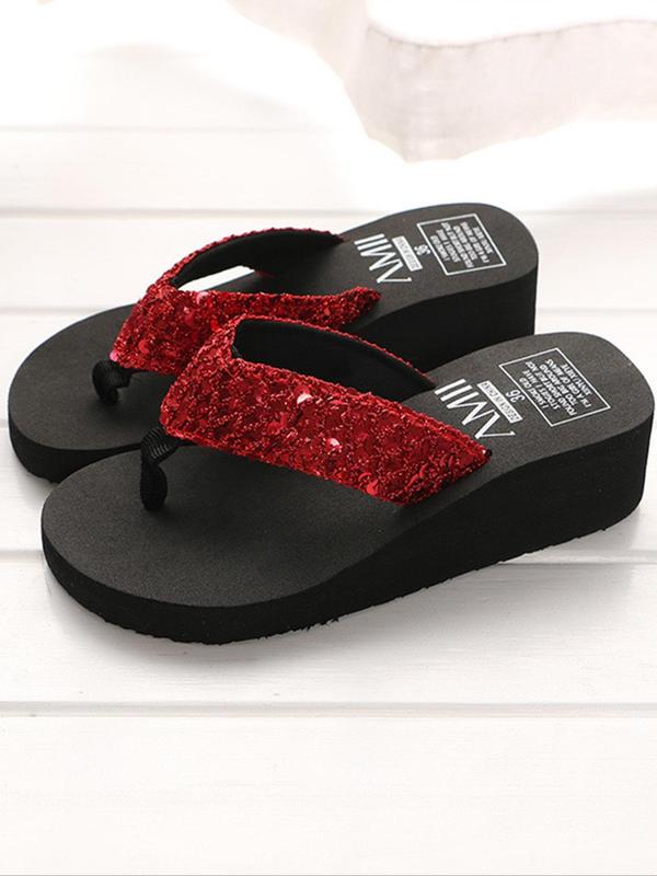 Women's Fashionable Sequins Decor Platform Flip Flops, Casual Comfortable Slippers for Summer, Lightweight All-match Shoes for Indoor & Outdoor Wear