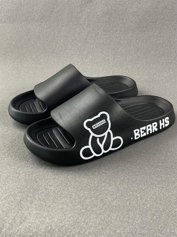 Men's Cute Bear & Letter Print Slippers, Durable Thick Sole EVA Slides, Non-slip Bathroom Slippers, Lightweight Comfortable Home Slippers, Summer 2024 Trendy Shoes for Indoor & Outdoor Wear