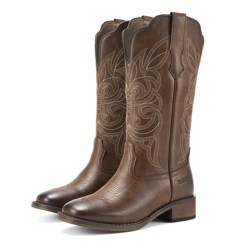 Cowgirl Boots Cowboy Boots for Women Square Toe Mid Calf Western Boots Ladies Fashion Boots with Chunky Heel Walking Shoes Footwear Classic Comfort Casual Boots for work music festival fashion boots boots