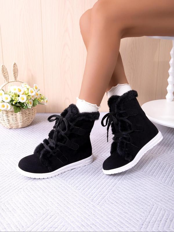 Women's Solid Color Fluffy Snow Boots, Casual Comfortable Warm Boots for Holiday Gift Fall & Winter, Female All-match Trendy Sports Shoes for Daily Wear