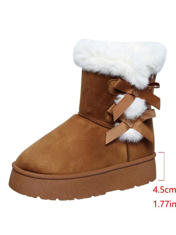 Women's Solid Color Bow Decorated Snow Boots, Casual Thick Bottom Warm Boots for Fall & Winter, Female All-match Round Toe Shoes for Daily Wear