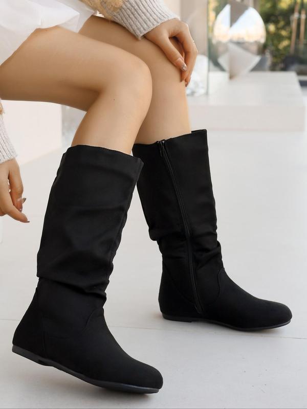 Women's Solid Color Zipper Design Boots, Fashionable Minimalist Boots for Fall & Winter, All-match Boots for Daily Wear