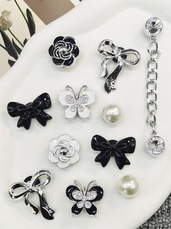 Cute Bow & Flower Design Rhinestone Decorated Shoe Charms, Fashionable Shoes Decorations for Women & Girls, Shoes Accessories for Clogs