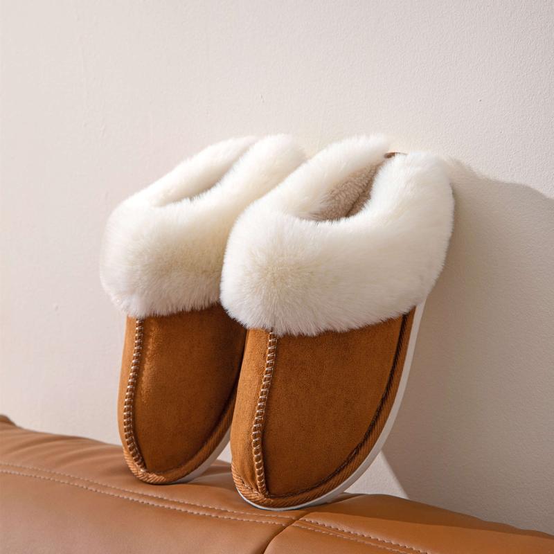 Unisex Cozy Home Slippers, Warm Rabbit Fleece Lining, Vintage Style, Indoor Slip-On, All-Season, EVA Sole, Fabric Upper & Liner, No Print, Perfect for Christmas & New Year Gifts