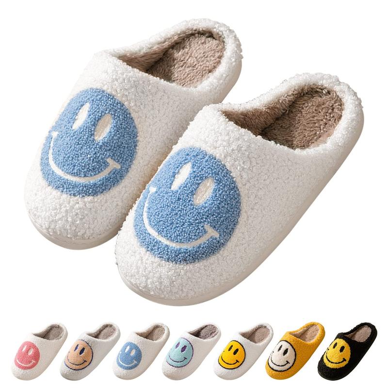 Smile Face Slippers for Women,Winter Plush Closed Toe Slippers, Cozy & Warm Soft Sole Slip On Fuzzy Shoes, Comfortable Indoor Bedroom Slippers