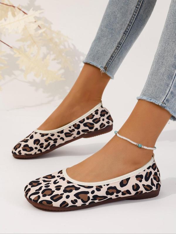 Women's Fashion Leopard Print Slip on Flats, Casual Comfortable Breathable Round Toe Flat Shoes, All-match Commuter Shoes for Work & Daily Wear