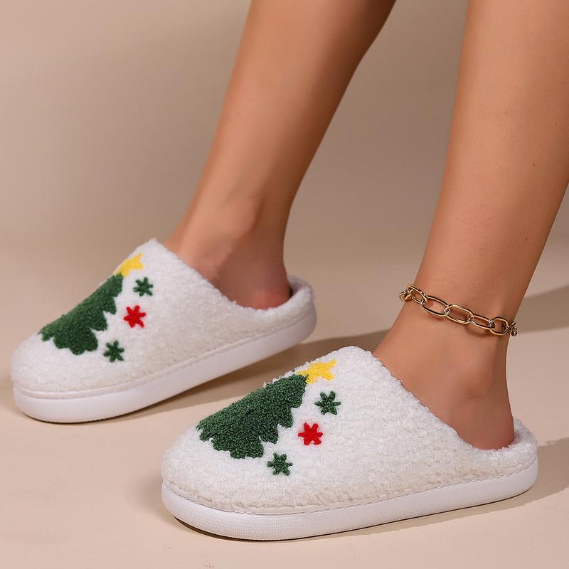 Cozy Womens Plush Tree Christmas Slippers - Soft, Warm, Slip-Resistant, and Comfortable - Perfect for Indoor Wear During Holiday Season