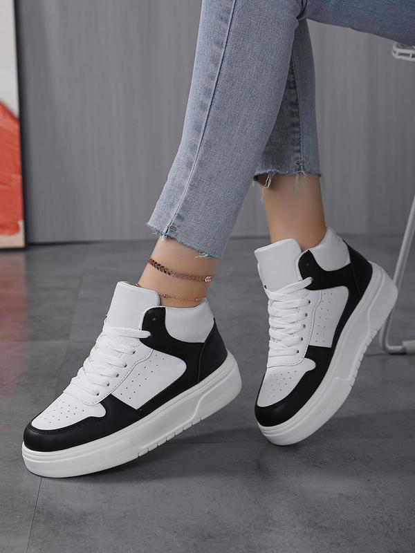 Women's Fashionable Colorblock Lace Up High Top Sneakers, Casual Comfortable Sports Shoes for Daily Wear, Female All-match Round Toe Shoes for Daily Wear