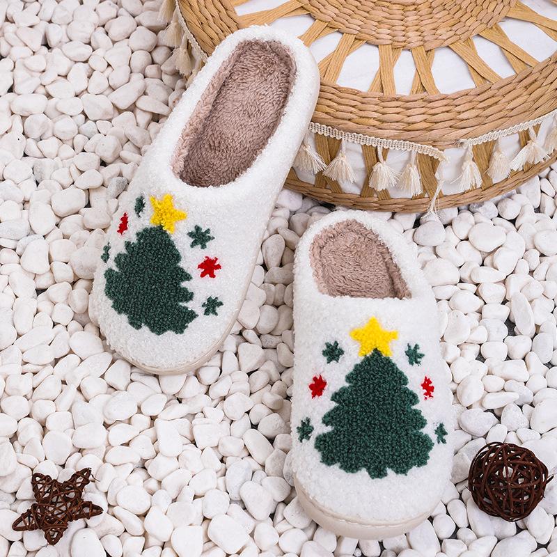 Cozy Womens Plush Tree Christmas Slippers - Soft, Warm, Slip-Resistant, and Comfortable - Perfect for Indoor Wear During Holiday Season