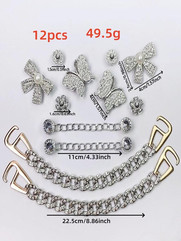 Rhinestone Decorated Butterfly & Flower & Chain Design Shoe Charms, Cute Shoe Decoration for Women's Crocs, Fashionable Shoes Decoration for Party, Daily Decor