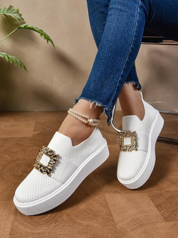 Women's Fashionable Rhinestone Decorated Slip on Sneakers, 2024 New Style Casual Comfortable Breathable Sports Shoes, All-match Round Toe Shoes for Daily Wear