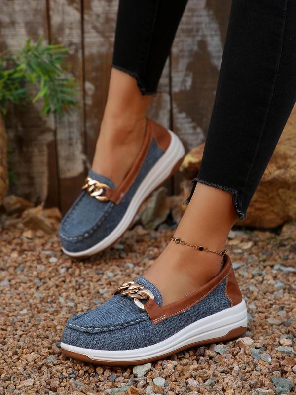 Women's Fashionable Chain Decorated Loafers, Casual Comfortable Round Toe Slip on Shoes for Daily Wear, Lightweight Breathable Shoes for All Seasons