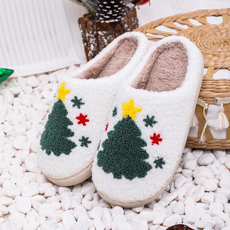 Cozy Womens Plush Tree Christmas Slippers - Soft, Warm, Slip-Resistant, and Comfortable - Perfect for Indoor Wear During Holiday Season