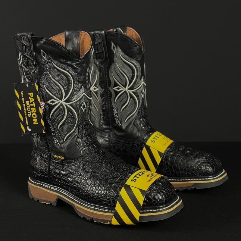 830 Nuca Black Steel Toe Patron Work Boot - Goodyearwelt Construction, Comfortable Insert, Alligator Print Design - Boy, Footwear Closed