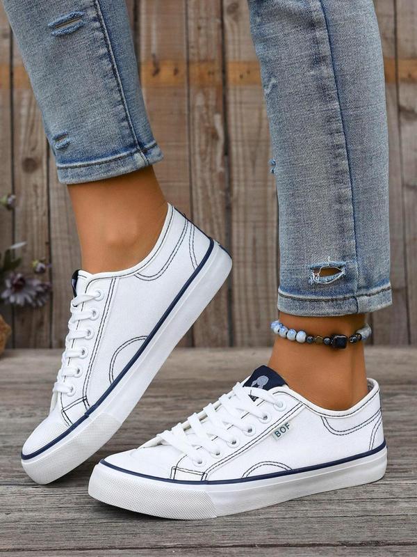 Women's Fashionable Lace Up Low Top Canvas Sneakers, Casual Comfortable Sports Shoes for Daily Wear, Perfect for Students and Outdoor Sports, Girl Walking Shoes, Fall Shoes