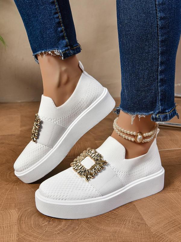 Women's Fashionable Rhinestone Decorated Slip on Sneakers, 2024 New Style Casual Comfortable Breathable Sports Shoes, All-match Round Toe Shoes for Daily Wear