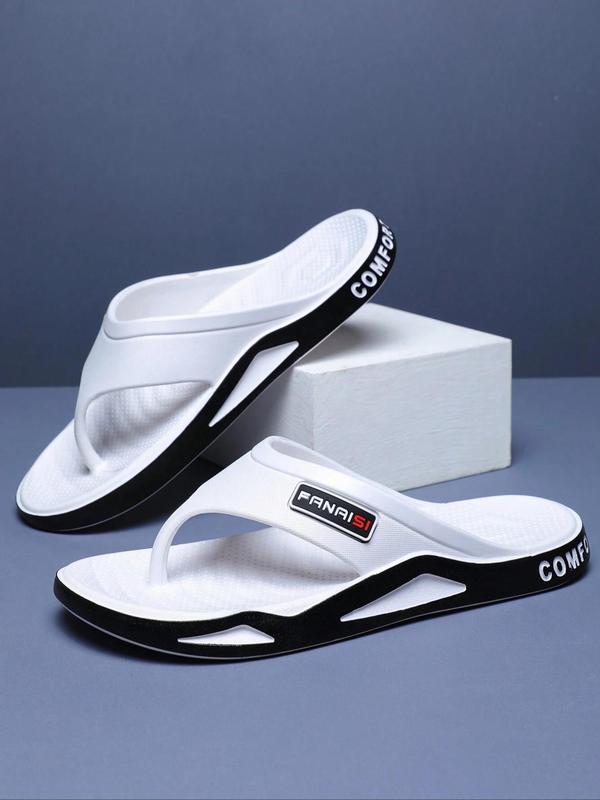 Men's Casual Letter Label Decor Slides, Non-slip Comfortable Home Slippers, Soft Slippers for Indoor & Outdoor Wear