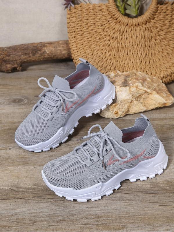 Women's Fashionable Striped Pattern Lace Up Mesh Sneakers, Casual Breathable Comfortable Sports Running Shoes, All-match Round Toe Chunky Sneakers for Daily Wear