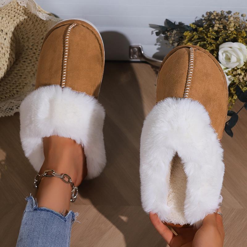 Unisex Cozy Home Slippers, Warm Rabbit Fleece Lining, Vintage Style, Indoor Slip-On, All-Season, EVA Sole, Fabric Upper & Liner, No Print, Perfect for Christmas & New Year Gifts