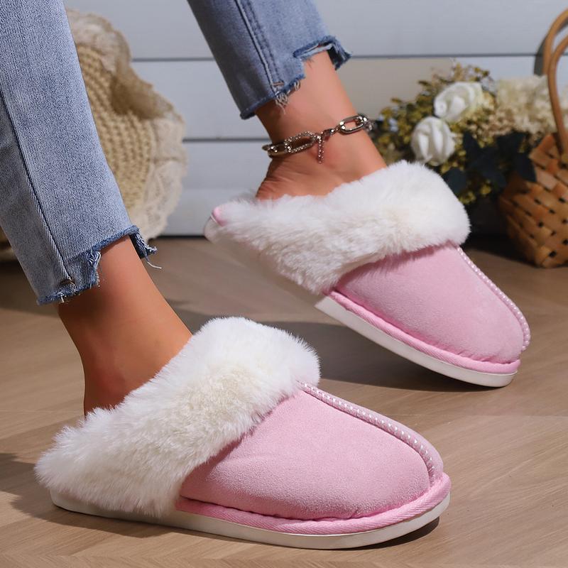 Unisex Cozy Home Slippers, Warm Rabbit Fleece Lining, Vintage Style, Indoor Slip-On, All-Season, EVA Sole, Fabric Upper & Liner, No Print, Perfect for Christmas & New Year Gifts