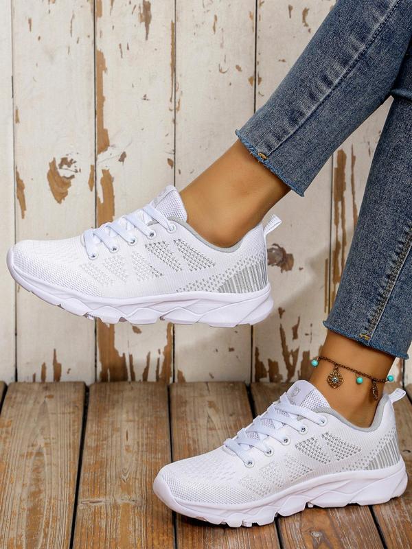 Women's Sportive Plain Color Lace Up Athletic Sneakers, Girls Birthday Gift, Comfort Breathable Trainers, Trendy Mesh Sports Shoes for Women Summer Wear