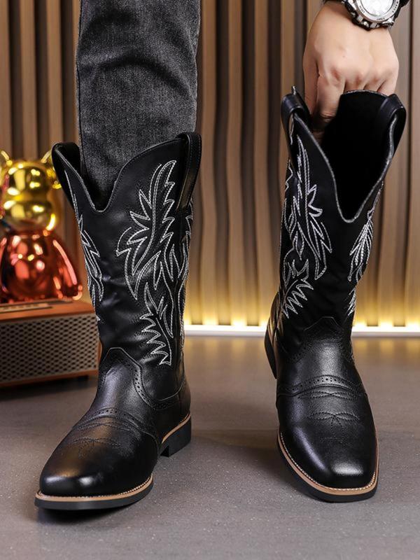 Men's Fashionable Colorblock Embroidering Design Cowboy Boots, Casual Comfortable Western Boots for Daily Wear, Fashion Shoes for Party, Daily Clothing Decor