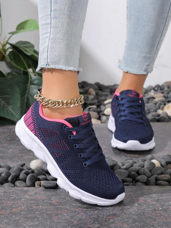 Women's Sportive Plain Color Lace Up Athletic Sneakers, Girls Birthday Gift, Comfort Breathable Trainers, Trendy Mesh Sports Shoes for Women Summer Wear