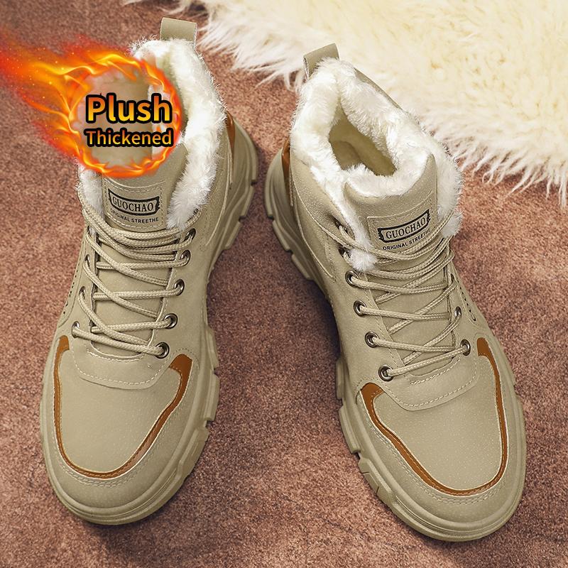 Men's new winter fashion snow boots with warm plush lining, comfortable non-slip lace-up casual warm shoes for men's outdoor activities