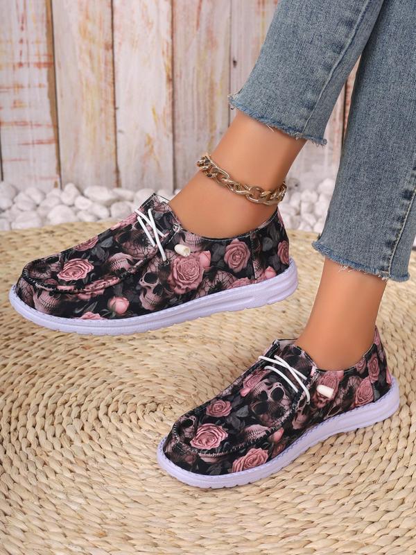 Women's Fashion Floral Print Lace Up Low Top Sneakers, Athletic Women's Sneakers, Casual Comfort Breathable Sports Shoes, Female All-match Round Toe Shoes for Daily Training Wear, Girl Walking Shoes