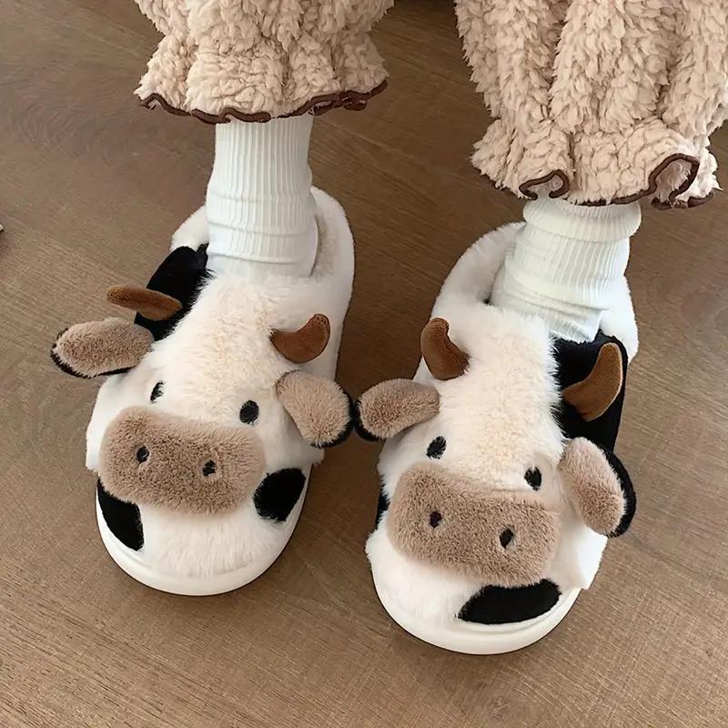 Women's cotton slippers, men's comfortable and warm closed toe non slip shoes, cute cartoon puppy plush cotton slippers for indoor bedrooms in winter