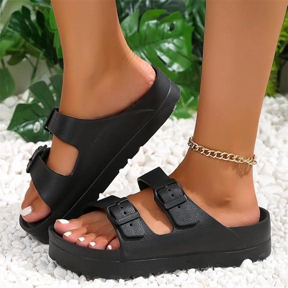 Women's Lightweight Comfort Soft Platform Slides EVA Adjustable Double Buckle Slide Sandals Summer Beach Slippers Non-Slip Shower Shoes Walking shoes Footwear  Tsinelas Girl Flatform