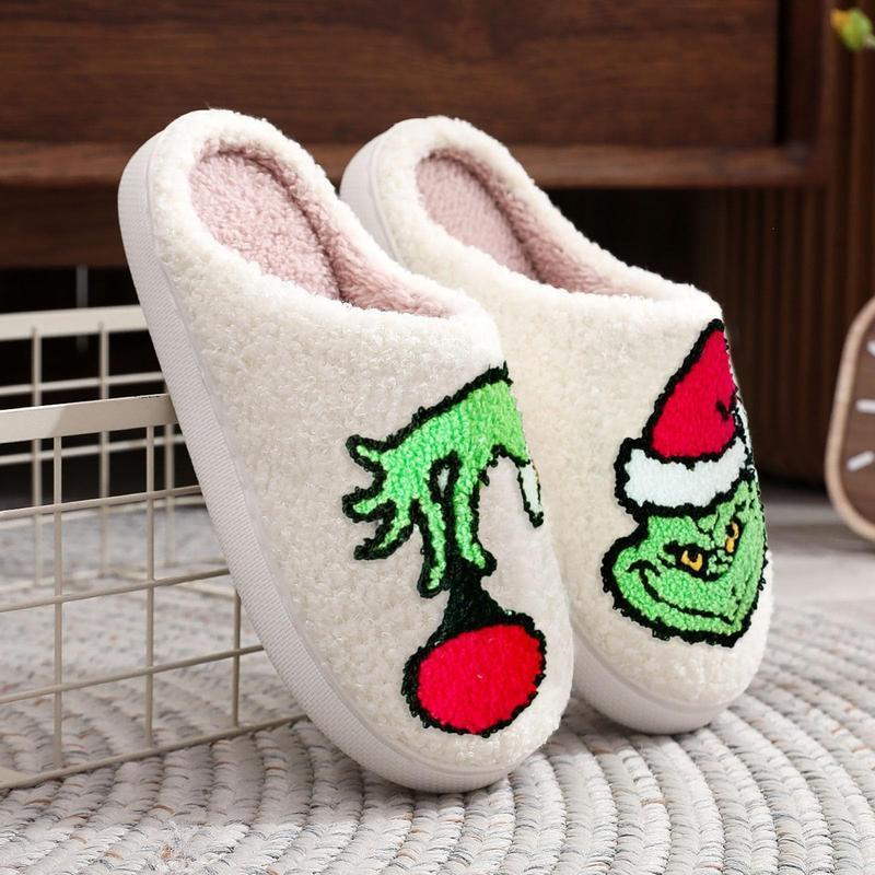 Grin Face Xmas Christmas Warm Slippers Christmas Tree Cotton Slippers Indoor Soft Soles Non-slip Indoor Floor Mute Cotton Slippers