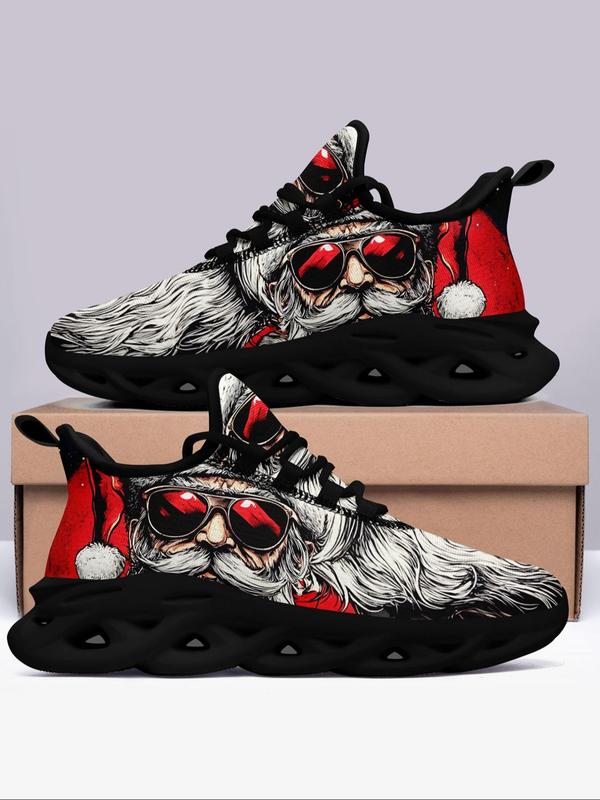 Men's Christmas Print Lace Up Low Top Sneakers, 2024 New Style Casual Comfortable Sports Running Shoes, Male All-match Round Toe Shoes for Daily Wear Designer Shoes