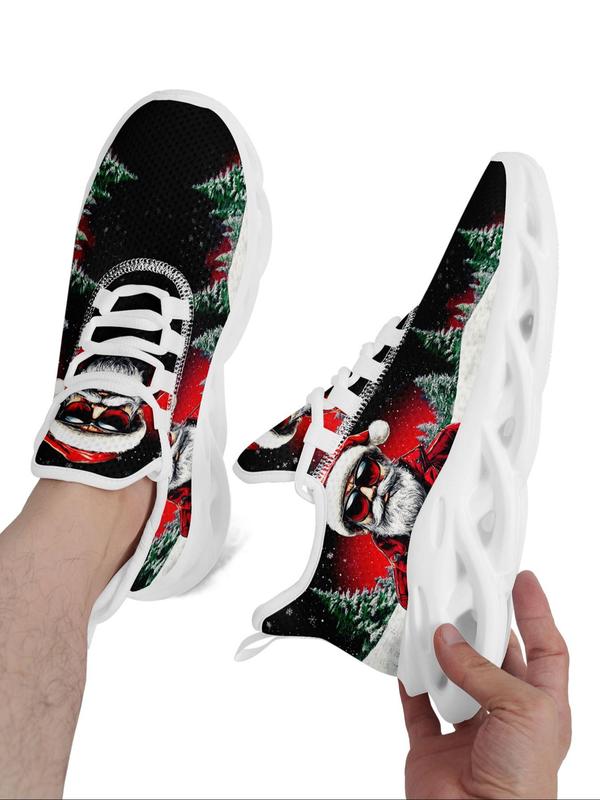 Men's Christmas Print Lace Up Low Top Sneakers, 2024 New Style Casual Comfortable Sports Running Shoes, Male All-match Round Toe Shoes for Daily Wear Designer Shoes